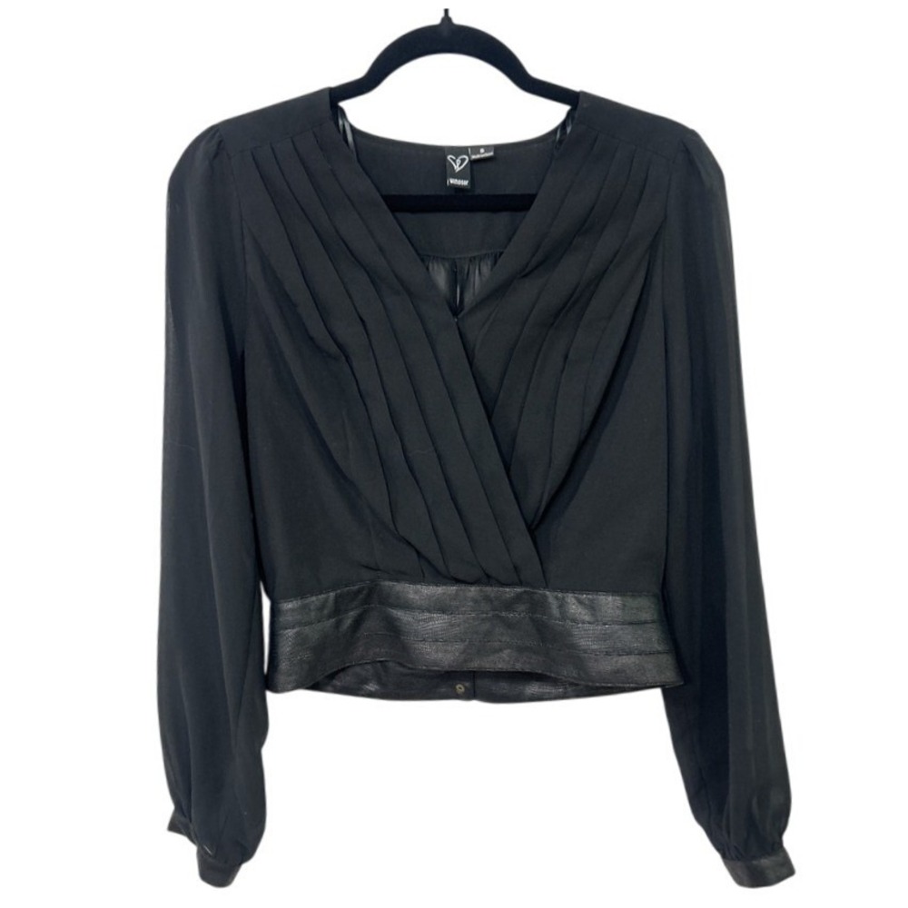 Dark Romantic Sheer Sleeve‎ Whimsigoth Blouse S Black Faux Leather Fairy Grunge